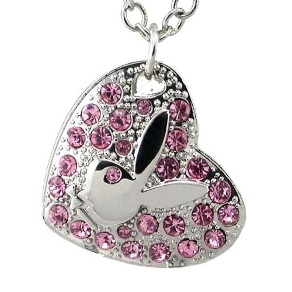 Playboy Jewelry Set Necklace Earrings Pink Heart - Picture 3 of 7